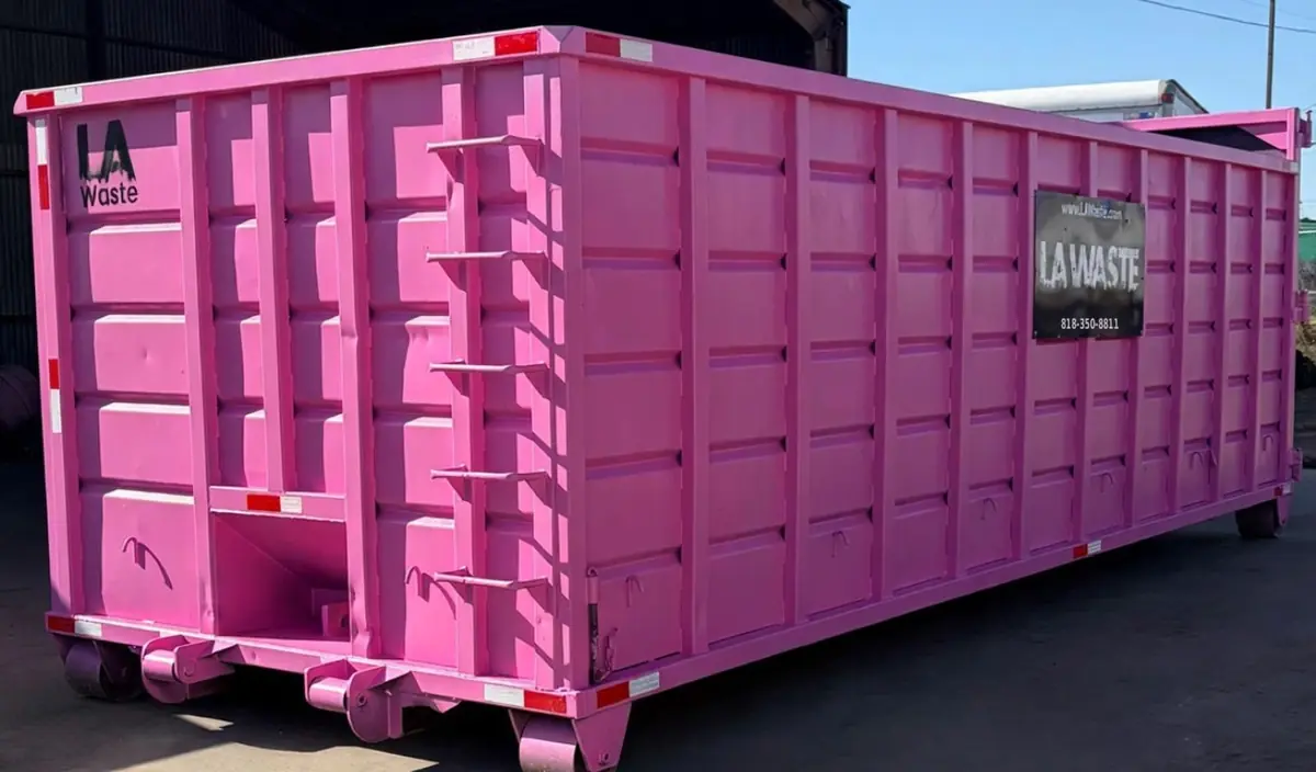 LA Waste pink 40 yard roll-off dumpster