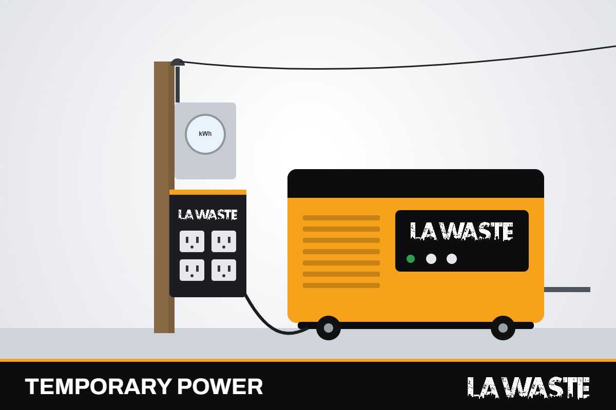 LA Waste temporary power pole and portable generator